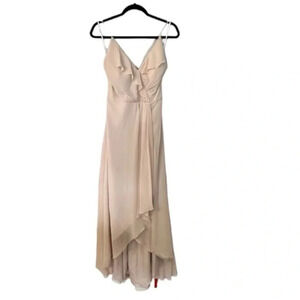 Jenny Packham Women’s Ruffled V-Neck Strappy Hi/Lo Chiffon Maxi Dress Size 6 NWT